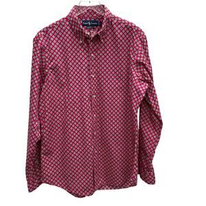 Ralph Lauren Men’s Custom Fit Fuschia Printed Long Sleeve Shirt Size Large